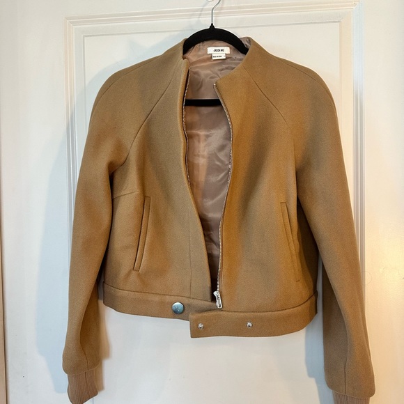 NWOT Jason Wu Designer Camel Tan Snap Button Crop Bomber Jacket, Size Small - Picture 2 of 8